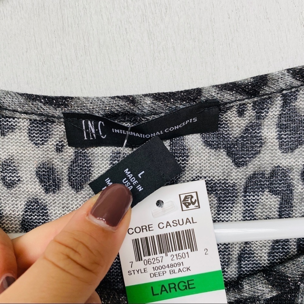 INC Shiny Silver & Black Leopard Print Longsleeve Top, NWT, Size L - Picture 3 of 5